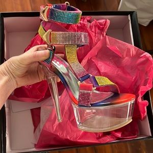 Brand new in box Golden Bull blinged out rainbow patent leather 6 inch heels